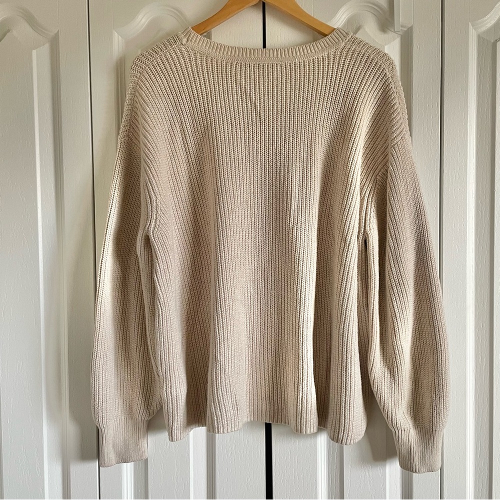 Banana Republic Relaxed Fit Knit Sweater Women’s L Cream Cozy Chunky Warm Argyle - Picture 6 of 10
